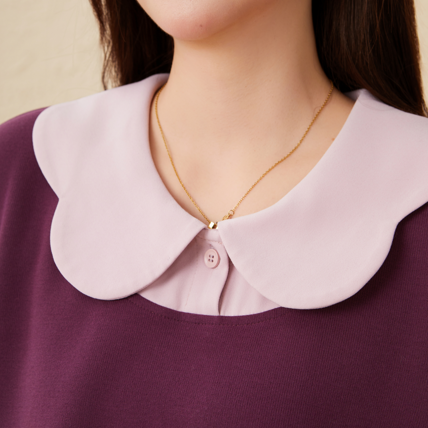 采多宝大码女装假两件花瓣领减龄卫衣胖mm厚款针织娃娃领气质上衣 - 图2