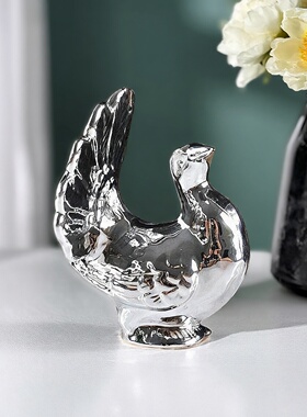 简约现代轻奢电镀银色孔雀摆件