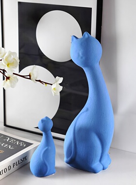 简约现代陶瓷蓝猫儿童房软装摆件