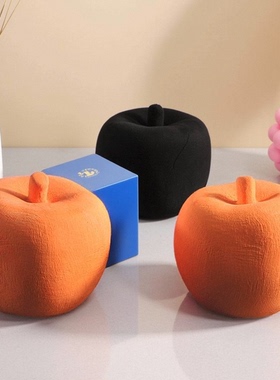 侘寂风拉丝纹哑蓝陶瓷苹果摆件