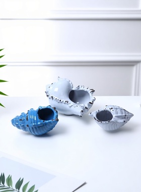 美式风蓝色做旧陶瓷摆台软装饰品