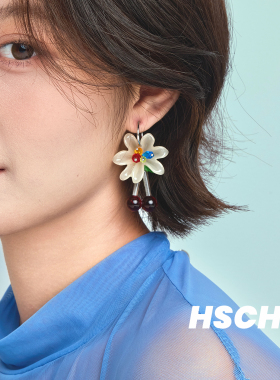 西迟樱桃华信花朵串珠耳环女少女心小众耳饰时尚潮流精致设计感