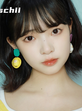 西迟原创设计草萌团子几何耳环女童趣风设计感气质耳饰高级感耳夹