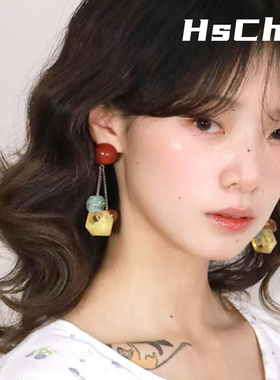 原创设计彩色方糖耳环
