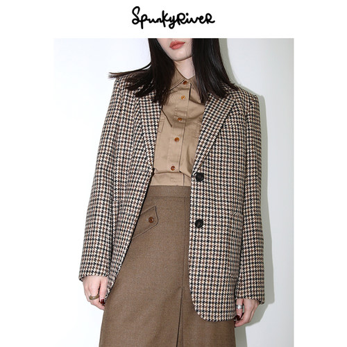 HarrisTweed英国哈里斯粗花呢宽松直筒通勤女士羊毛复古西服 英伦 - 图2