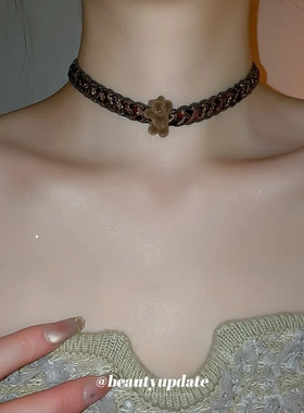 织带植绒小熊树花朵颈链复古美拉德时尚百搭锁骨链轻奢高级感项饰