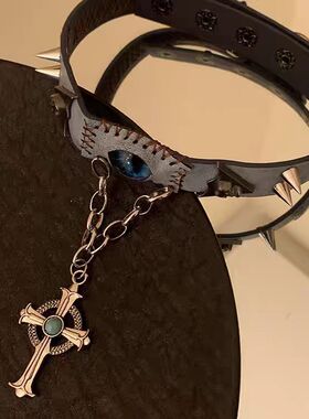 暗黑风恶魔之眼choker项圈重工美式十字架吊坠项链个性朋克风饰品