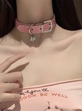 粉色镶钻y2k辣妹甜酷脖颈环choker颈链项圈朋克风锁骨链项链女