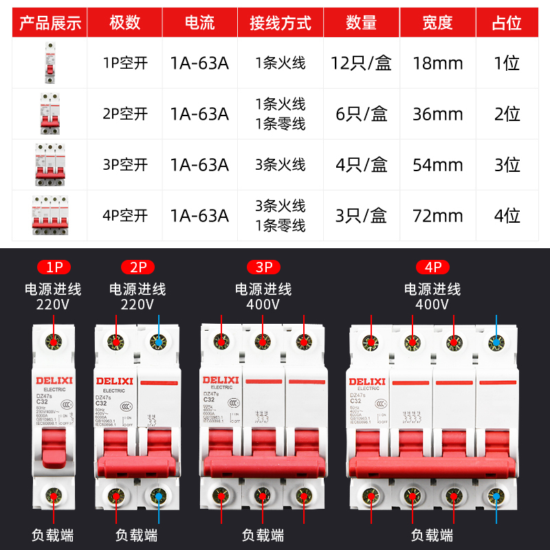 德力西DZ47S小型断路器C45空气开关10A家用63A 32A过载短路保护器 - 图1