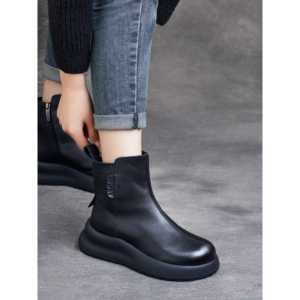 2025秋冬新款真皮圆头软底厚底短靴马丁靴女靴加绒棉靴单靴子女,淘宝优惠券,粉丝福利购,淘宝优惠卷