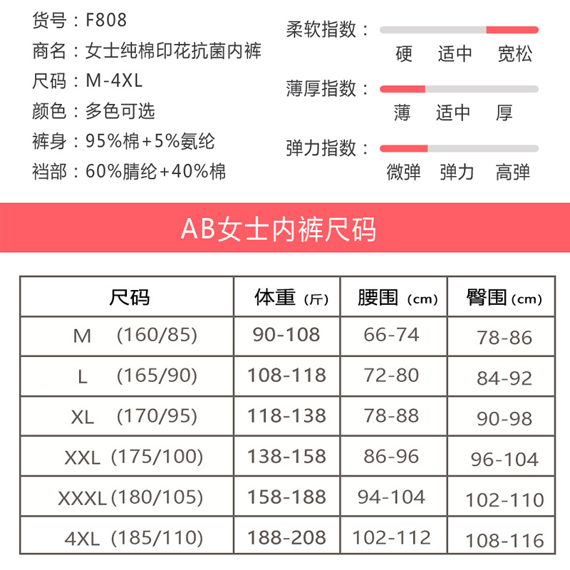 AB内裤女纯棉高腰印花宽松弹力棉质抗菌档提臀小平角妈咪短裤F808