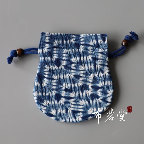 布茗堂 手工扎染印染小包包 棉布抽绳束口袋 杂物袋 文玩袋 - 图1