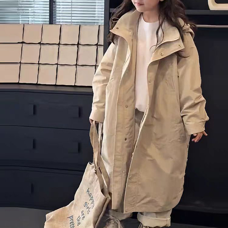 女童风衣韩版长款外套2024春秋洋气女大童宽松过膝夹棉加厚冲锋衣,淘宝优惠券,粉丝福利购,淘宝优惠卷
