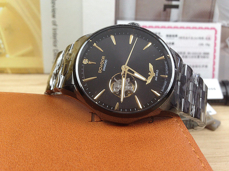 bowdor/宝舵男士手表 机械表镂空全自动夜光腕表金表钢带防水013