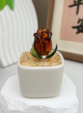 纯手工淄博琉璃玫瑰花装饰摆件