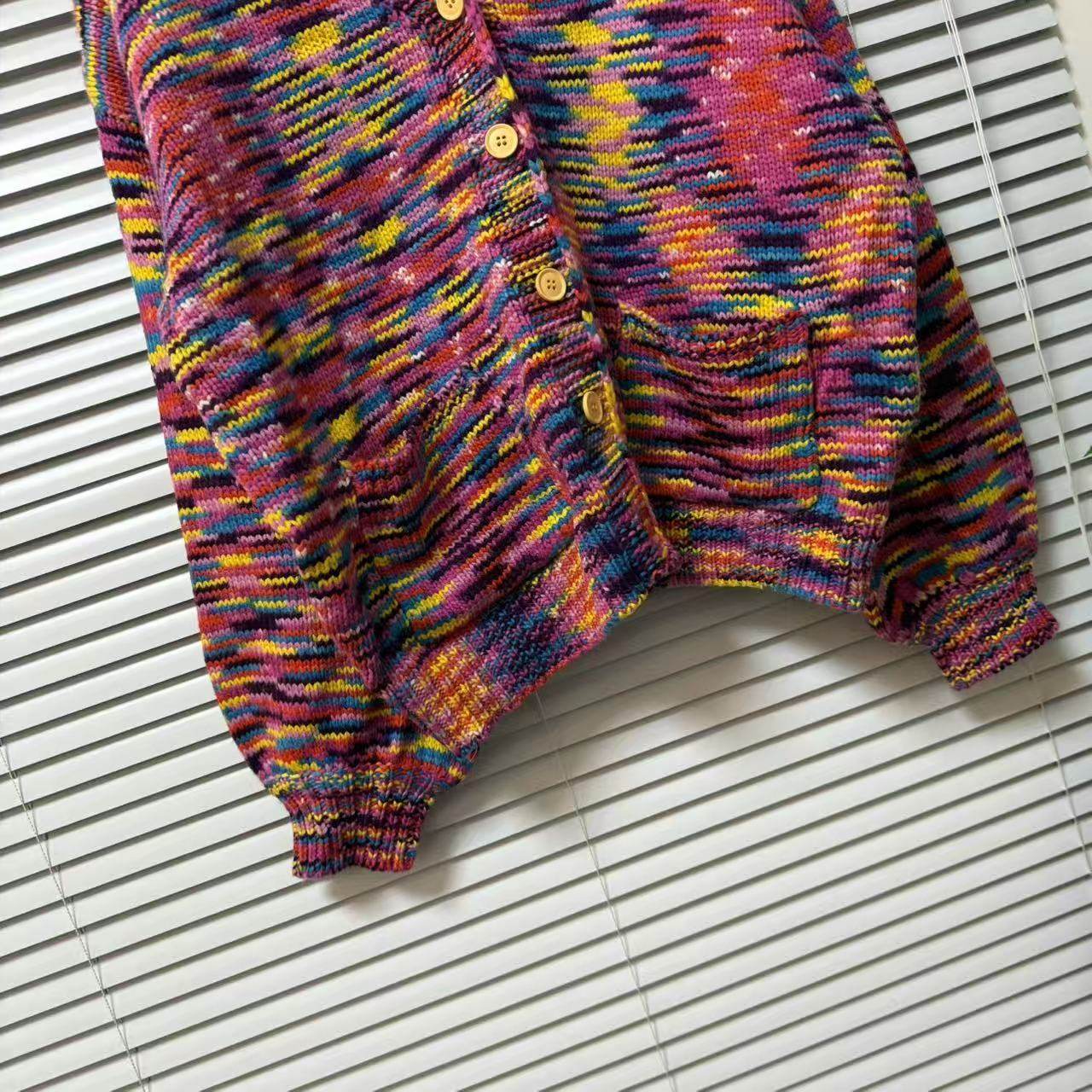 0121-58多巴胺风撞色针织开衫女V领纽扣宽松短外套彩色毛衣,淘宝优惠券,粉丝福利购,淘宝优惠卷