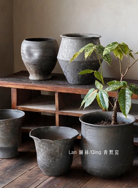 复古粗陶花盆侘寂风手工陶罐盆栽