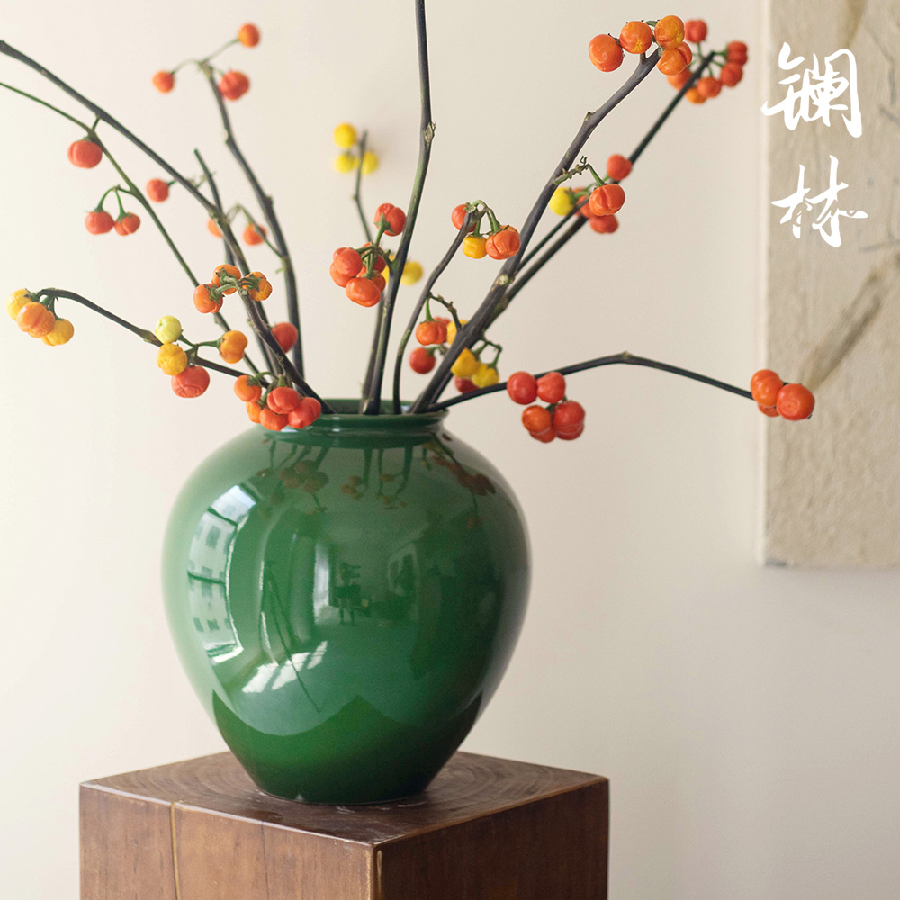 景德镇新中式竹绿色陶瓷花瓶复古插花陶罐民宿样板间家居装饰摆件 - 图3