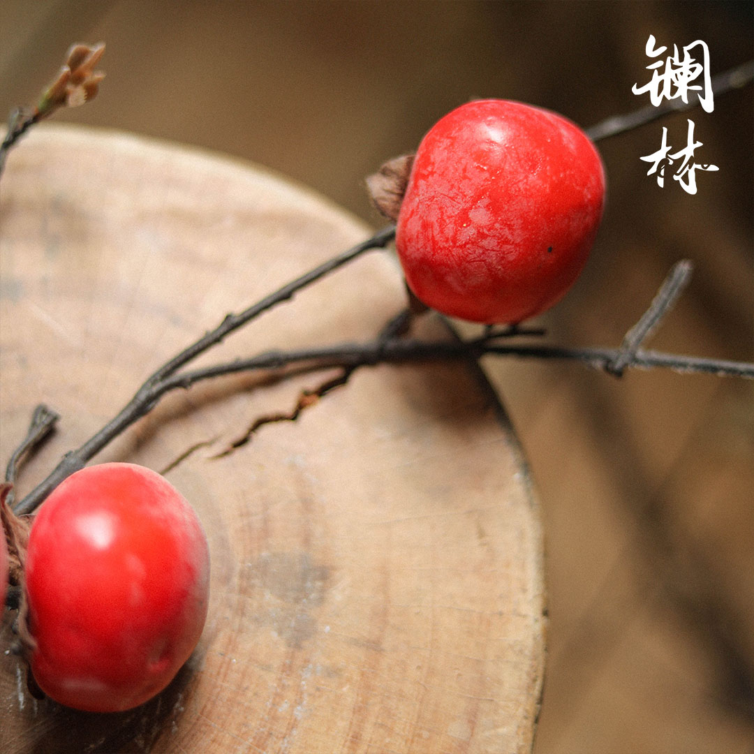 仿真果树枝带霜柿子红色禅意仿真花餐桌装饰摆件插花干花假花花束 - 图1