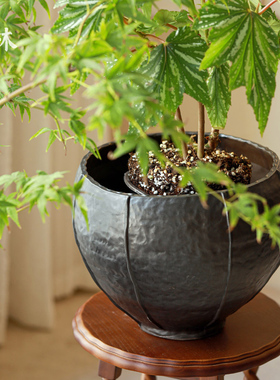 景德镇陶瓷落地花盆大口径黑色