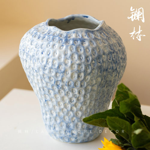 现代简约半熟草莓陶瓷花瓶新中式电视柜装饰水培鲜花插花家居摆件 - 图1