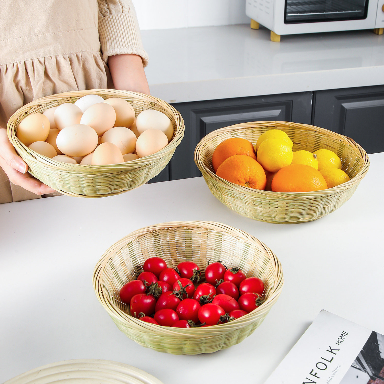 竹编收纳筐客厅水果盘农家用馒头筐簸箕干果糖果盘厨房沥水洗菜篮,淘宝优惠券,粉丝福利购,淘宝优惠卷