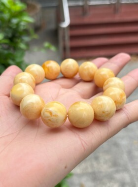 天然二代蜜蜡手串男女款琥珀圆珠手链文玩饰品妖花手串白蜡53