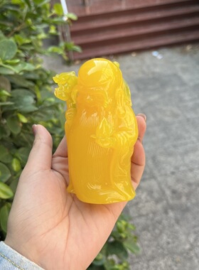 天然二代蜜蜡摆件手工雕刻人物造型桌面装饰品工艺品福禄寿财神爷