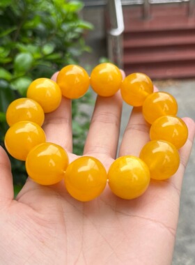 天然二代蜜蜡手串男女款鸡油黄金绞蜜瓷白飘花琥珀手链圆珠饰品46