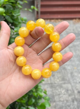 天然二代蜜蜡手串男女款鸡油黄金绞蜜瓷白飘花琥珀手链圆珠饰品38