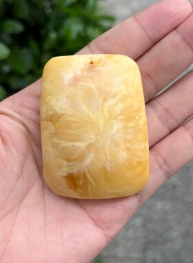 天然二代蜜蜡妖花黄玉平安无事牌挂件DIY油性好玉佩吊坠男女款4