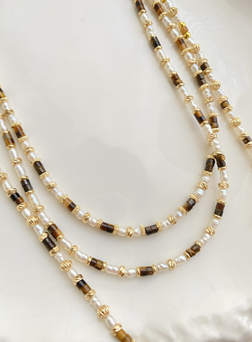 Bonheur-西湖落日系列多用项链虎眼石巴洛克澳白光珍珠设计感