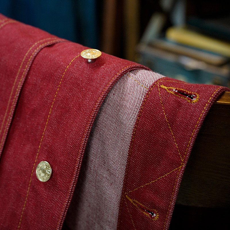 STORM RIDER限定中国红13.5oz全棉丹宁男女同款牛仔夹克 D-66 - 图1