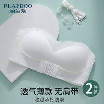 Shoulder strap lingerie female thin section Summer smeared anti-slip poly-woo Breathable Big Chest small wrap Chest Vest Style Bra Hood