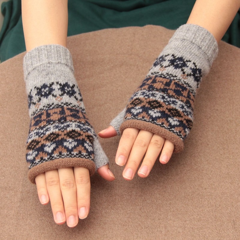 日本单文艺复古花纹半指手套羊毛针织加厚保暖女冬手套学生写字款,淘宝优惠券,粉丝福利购,淘宝优惠卷