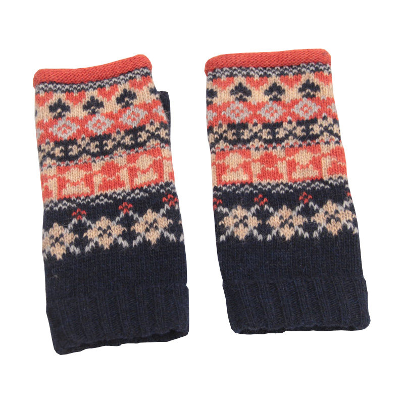 日本单文艺复古花纹半指手套羊毛针织加厚保暖女冬手套学生写字款,淘宝优惠券,粉丝福利购,淘宝优惠卷