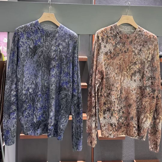 Retro printed knitted cardigan thin long-sleeved top