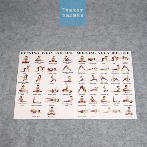 跨境英文瑜伽动作海报晨昏双模式瑜伽练习墙贴体式引导挂图装饰 - 图3