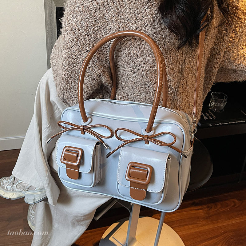 高级感油皮复古包包2025新款通勤百搭斜挎包女士单肩手提波士顿包 - 图1