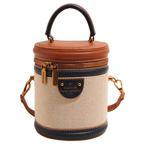 超火小众撞色包包女2025新款时尚百搭斜挎包精致手提圆筒包小拎包 - 图3