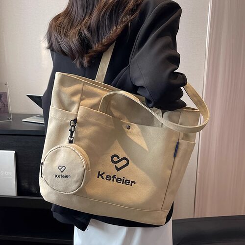帆布包包女大容量2026新款上班手提单肩大学生上课布包通勤托特包 - 图1