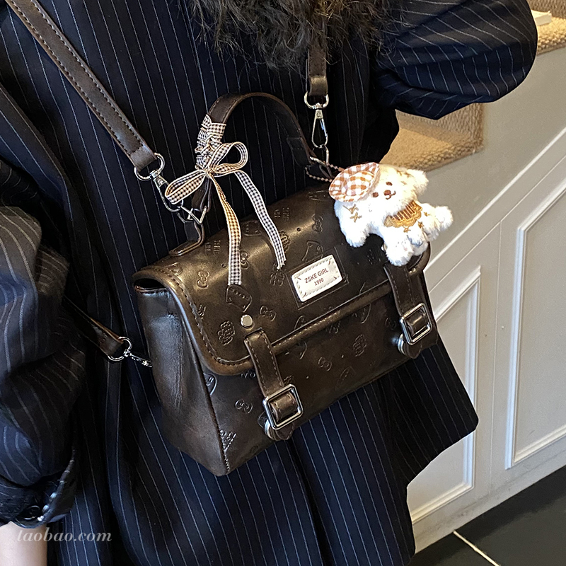 高级感复古小众压花女双肩包2025新款通勤百搭后背包精致迷你书包 - 图0