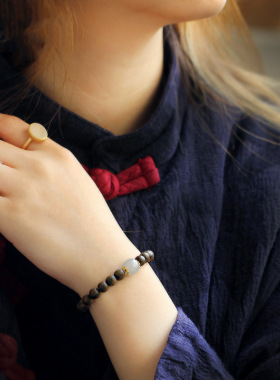 沉香木佛珠单圈手链串烟紫玉简约