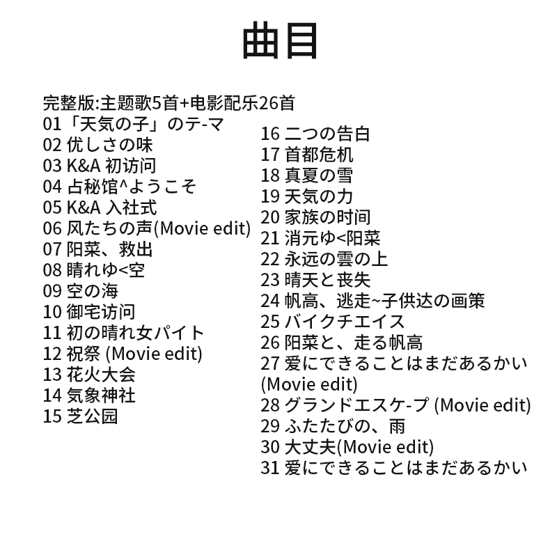 正版 新海诚 天气之子 RADWIMPS电影原声带 CD碟片 动漫电影周边 - 图0