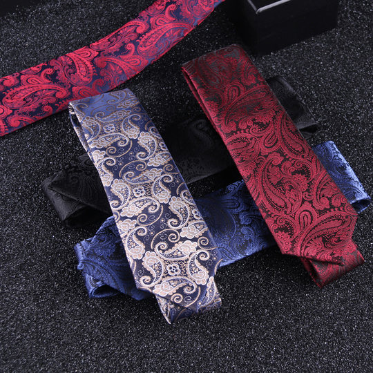 欧美复古佩斯利花纹领带男7cm 正装休闲英伦黑色金色腰果拉链领带