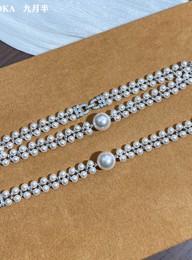晨光双层澳白珍珠法式复古颈链