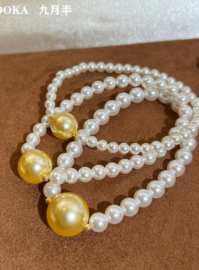 一颗金珠澳白珍珠弹力绳手链女