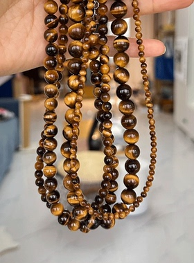 天然7a黄虎眼石串珠项链S925银极简小众设计时髦高级感轻奢锁骨链