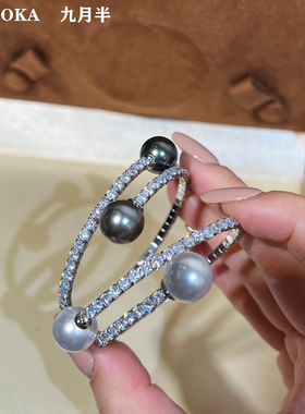 12mm双珠人造澳白大溪地黑手镯