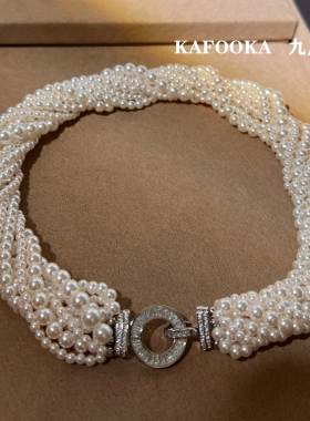 多层缠绕小米珠珍珠项链颈链女